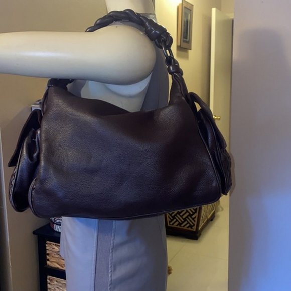 Authentic Bottega Veneta dark chocolate Intrecciato Cervo Cocker Satchel Hobo - Picture 13 of 13